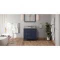 Jeffrey Alexander 36In. Blu Katara Vanity, Left Offset, Steel Gry Cultured Mrbl Vanity Top, Undrmnt Rctngl Bowl VKITKAT36BLSGR